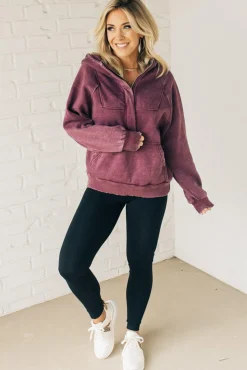 Zip Henley Acid Wash Fleece Hoodie