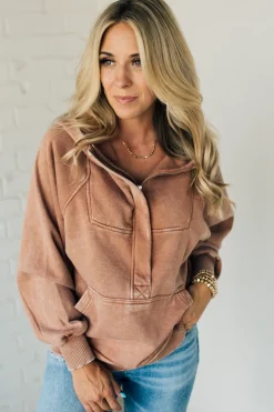 Zip Henley Acid Wash Fleece Hoodie